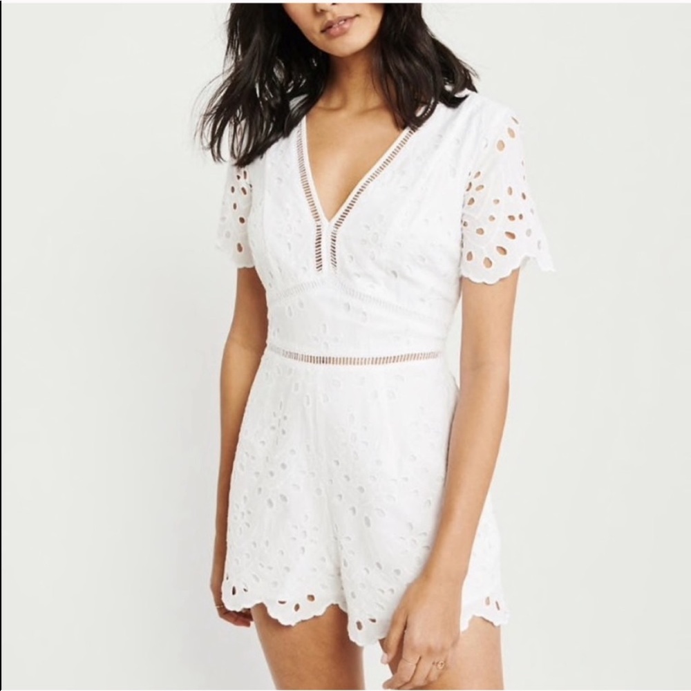 Abercrombie & Fitch White Eyelet Tie-Back Romper